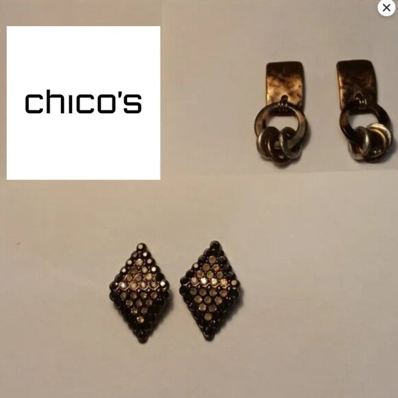Chico's lot of 2 pairs gold tone post back earrings - Picture 1 of 7